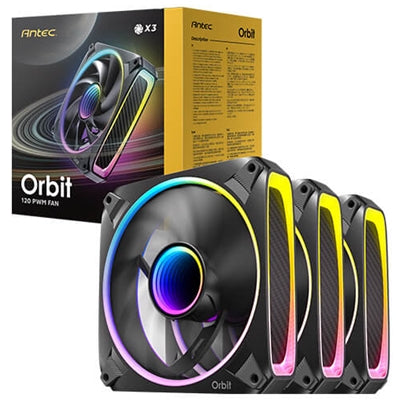 Antec Orbit 120 ARGB PWM Fan 3-Pack - 28mm FDB 2000 RPM Black Antec Orbit 120 ARGB PWM Fan 3-Pack - 28mm FDB 2000 RPM Black